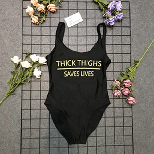 THICK THIGHS SAVES LIVES  One Piece Swimsuit - Leggings.gg