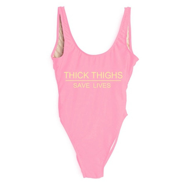 THICK THIGHS SAVES LIVES  One Piece Swimsuit - Leggings.gg